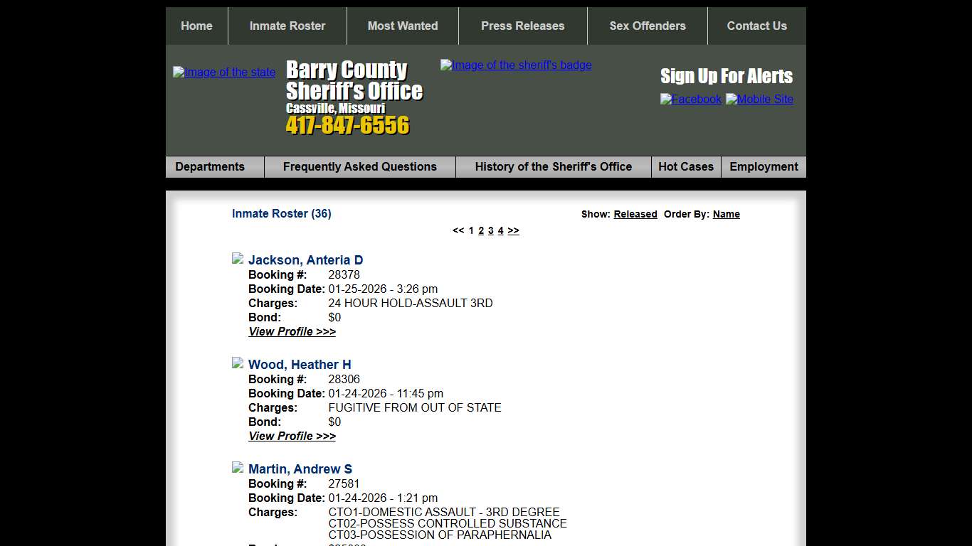 Inmate Roster - Current Inmates Booking Date Descending - Barry County Sheriff MO