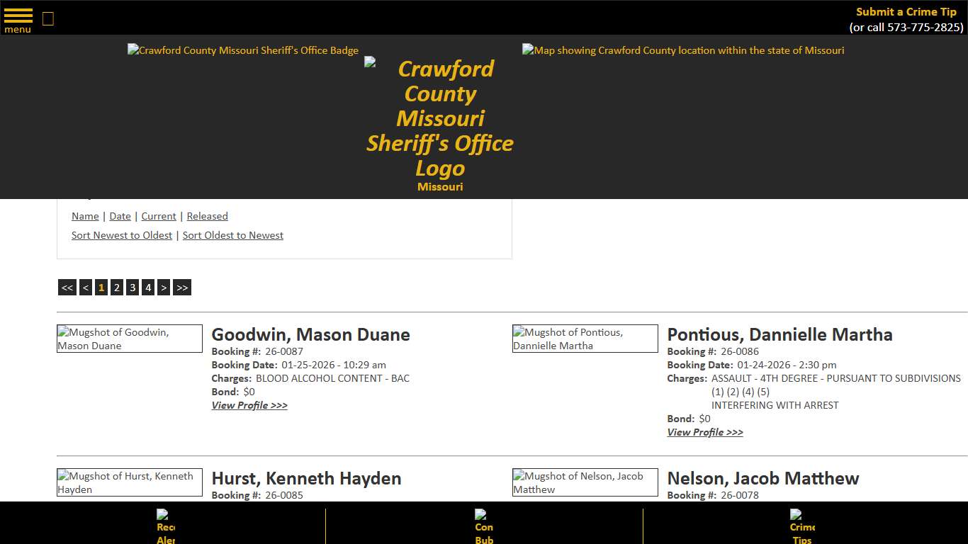 Inmate Roster - Current Inmates Booking Date Descending - Crawford County Sheriff MO